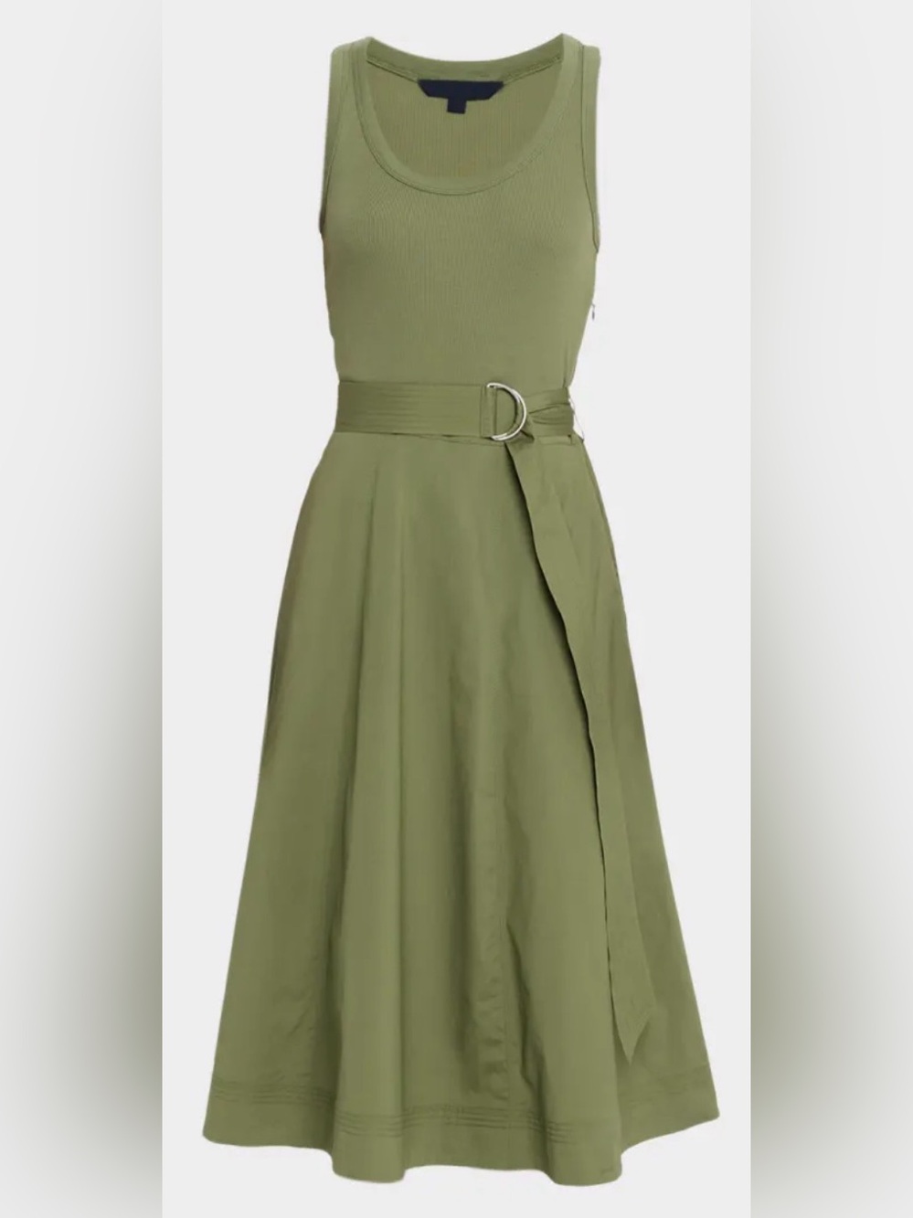 Veronica Beard Olive Green Sleeveless Belted Midi Dress